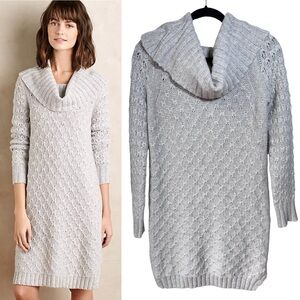 Anthropologie Sparrow Sweater Dress Cowl Neck Button Women's Small Light Grey